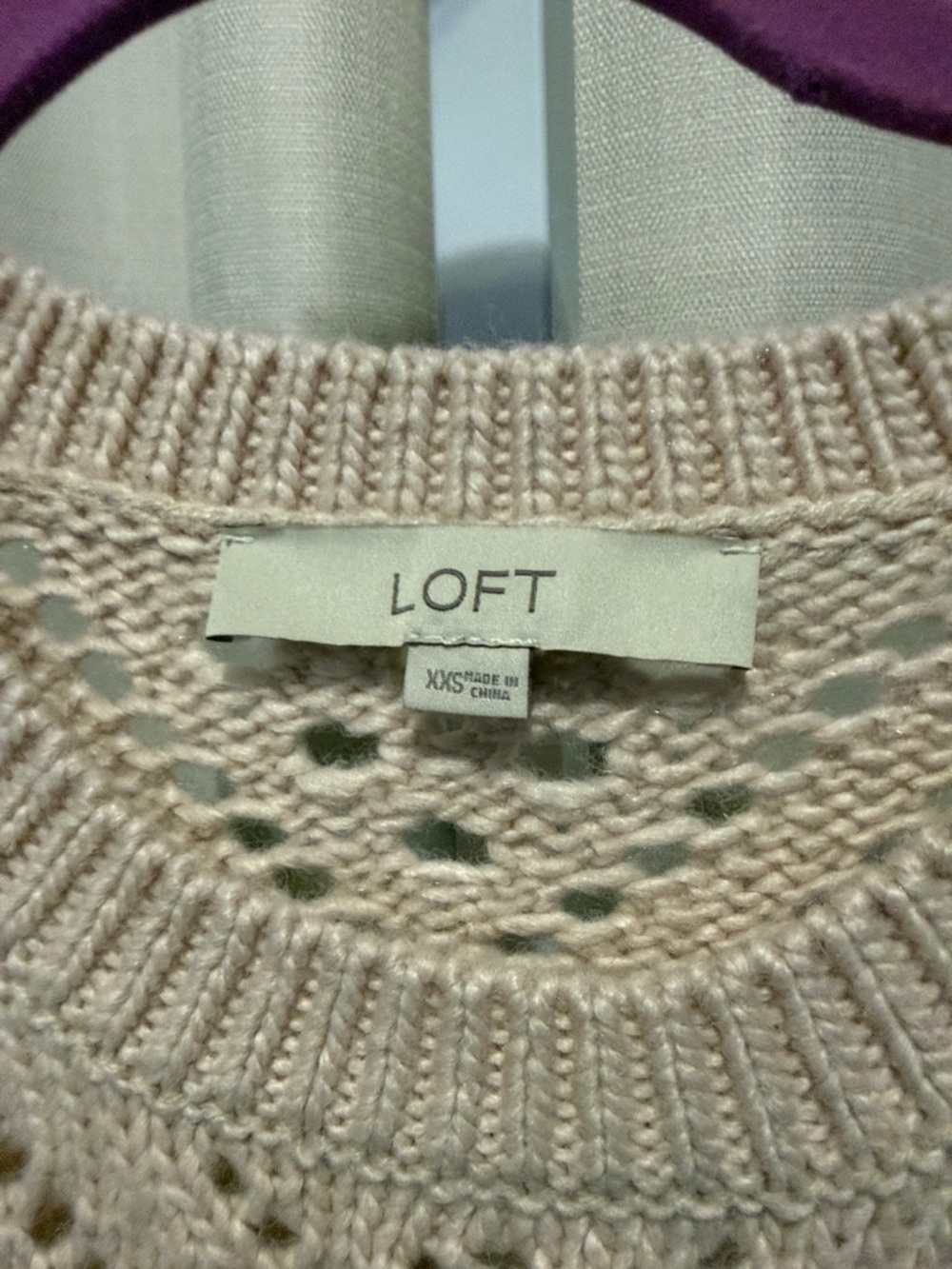 LOFT Womens Blush Pink Pointelle Diamond Cable Knit Crewneck Sweater XXS - Picture 2 of 5